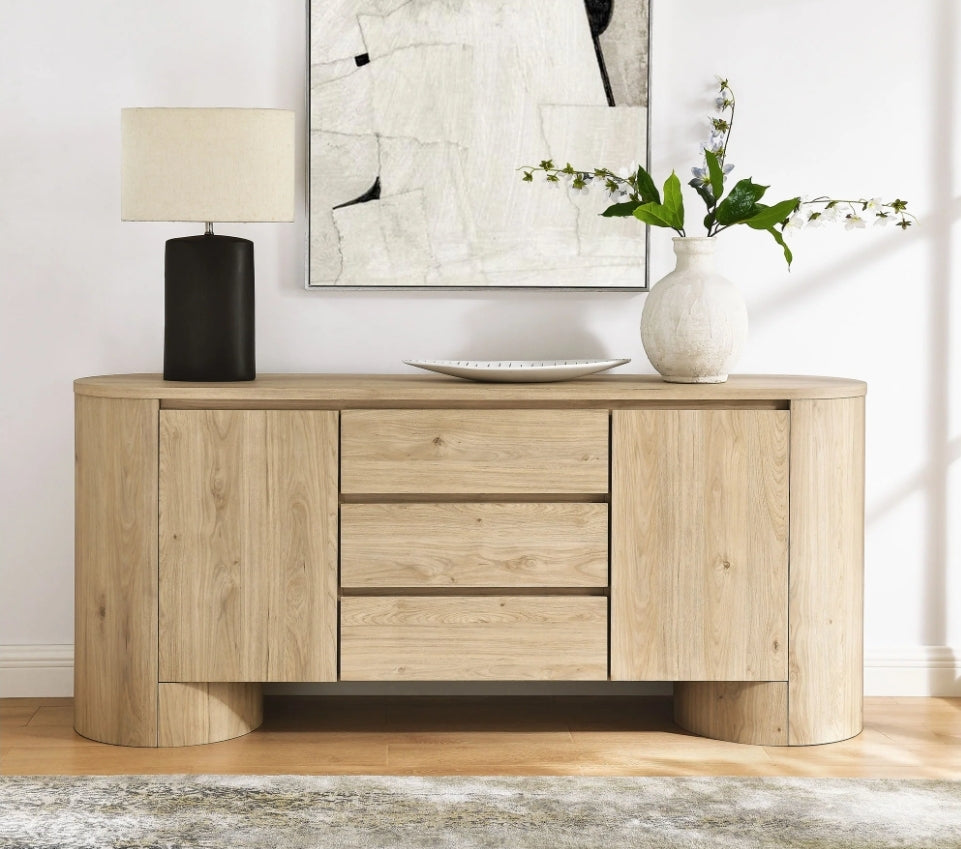 71" Rounded Sideboard Media Cabinet finished in Natural oak