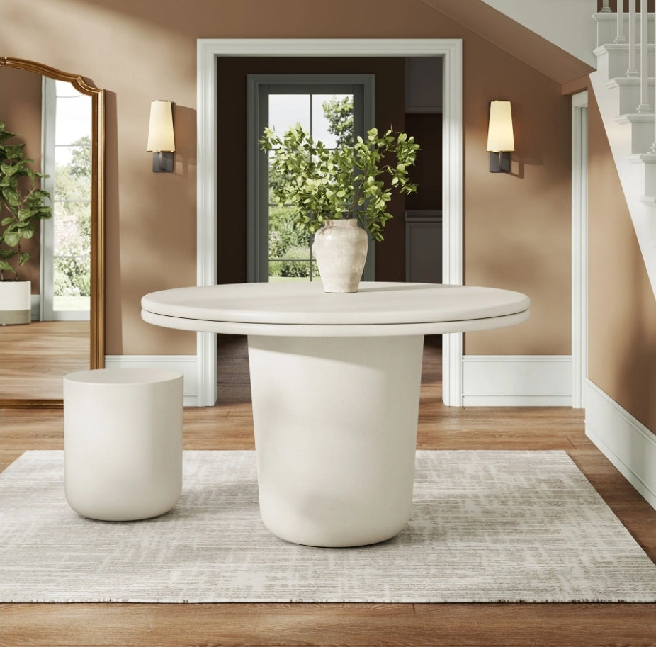 48" White Concrete Round Dining Table