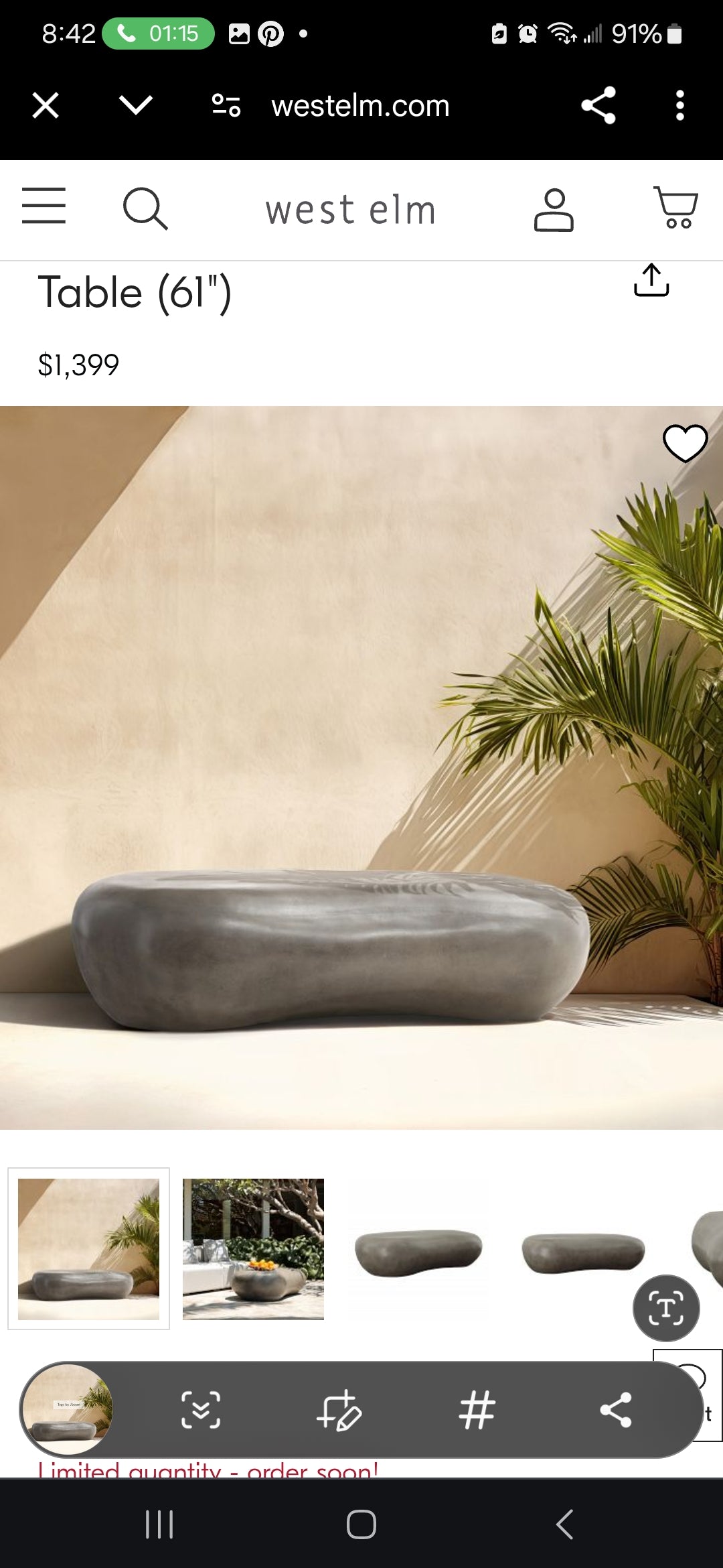 Brand New 61" West Elm Rieta Oval Concrete Coffee Table