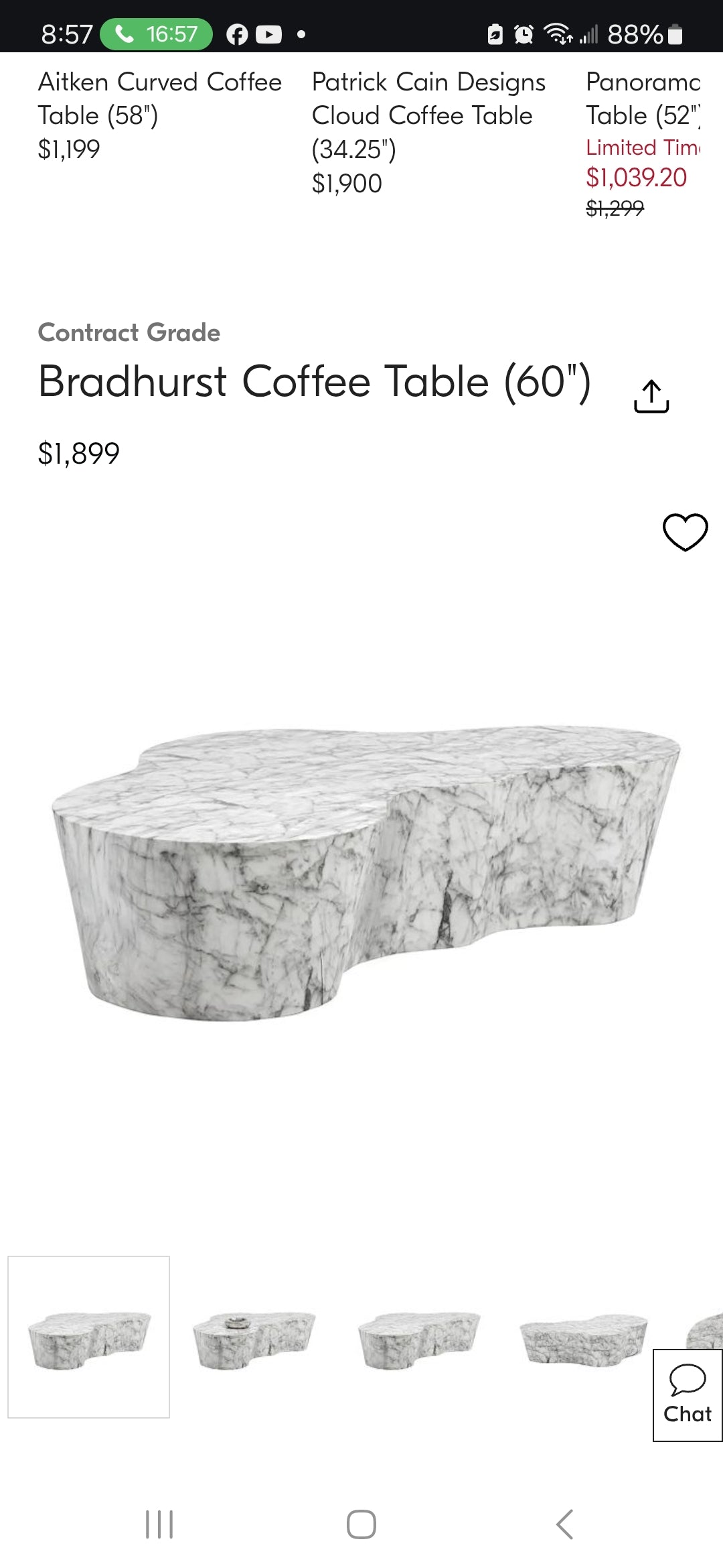 Brand New West Elm Bradhurst Coffee Table (60") concrete Coffee table with Marble