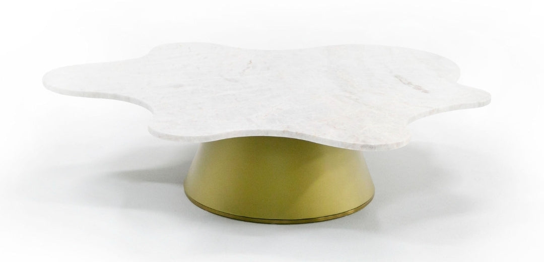 Unique Glamour Amoebas White Marble Coffee Table with gold base