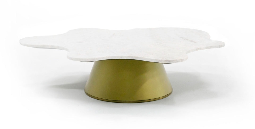 Unique Glamour Amoebas White Marble Coffee Table with gold base