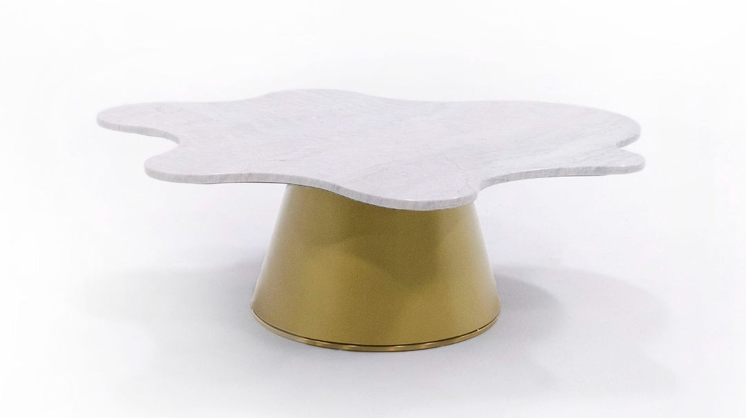 Unique Glamour Amoebas White Marble Coffee Table with gold base