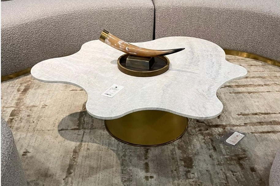 Unique Glamour Amoebas White Marble Coffee Table with gold base