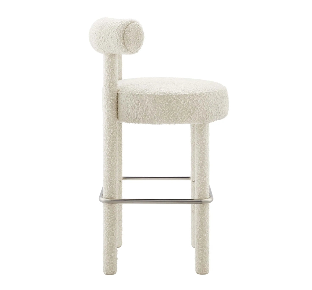 Jezebel Boucle upholstered bar stool in ivory fabric