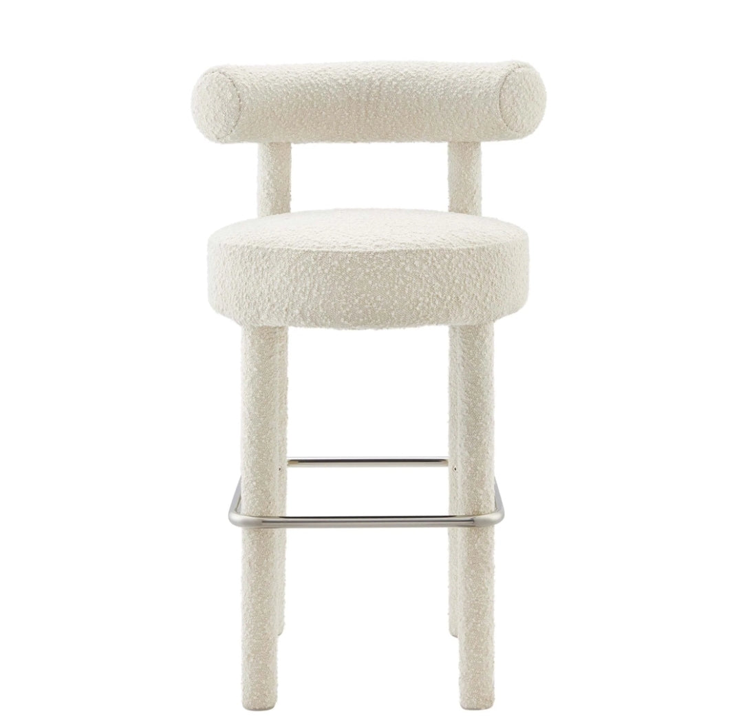 Jezebel Boucle upholstered bar stool in ivory fabric