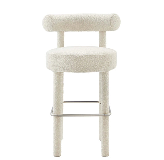 Jezebel Boucle upholstered bar stool in ivory fabric
