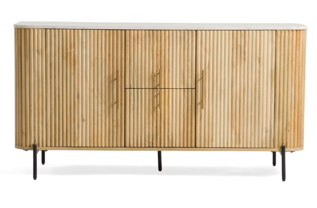 Gorgeous Solid Wood and White Carerra Marble 2 Door Sideboard w/ stunning brass handles