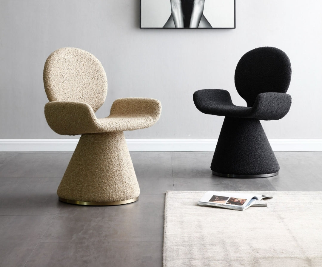 Pomme Beige textured Fabric Dining Chair with brushed brass