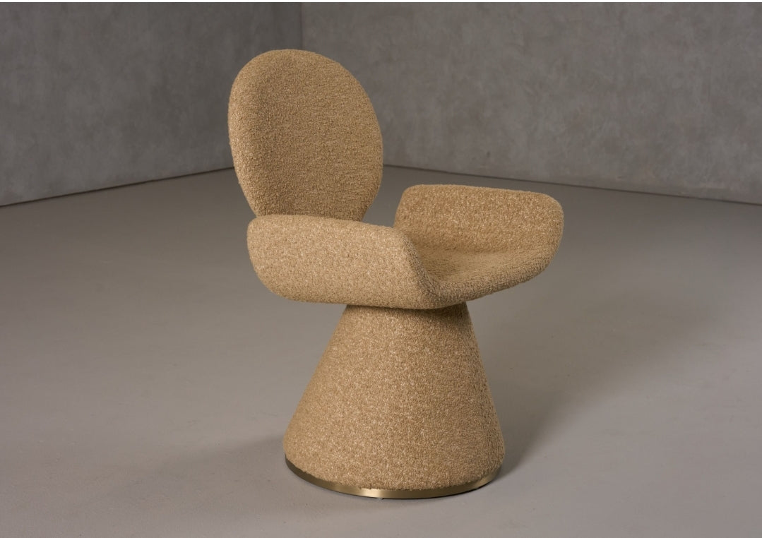 Pomme Beige textured Fabric Dining Chair with brushed brass