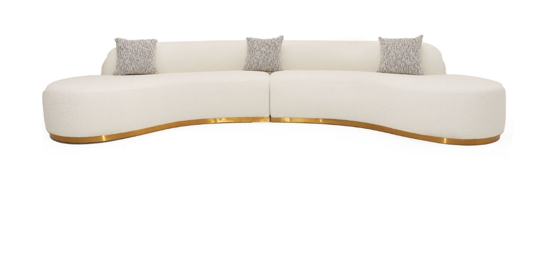 Divani Casa Frontier - Glam White Fabric Curved Sectional Sofa with Beige Pillows
