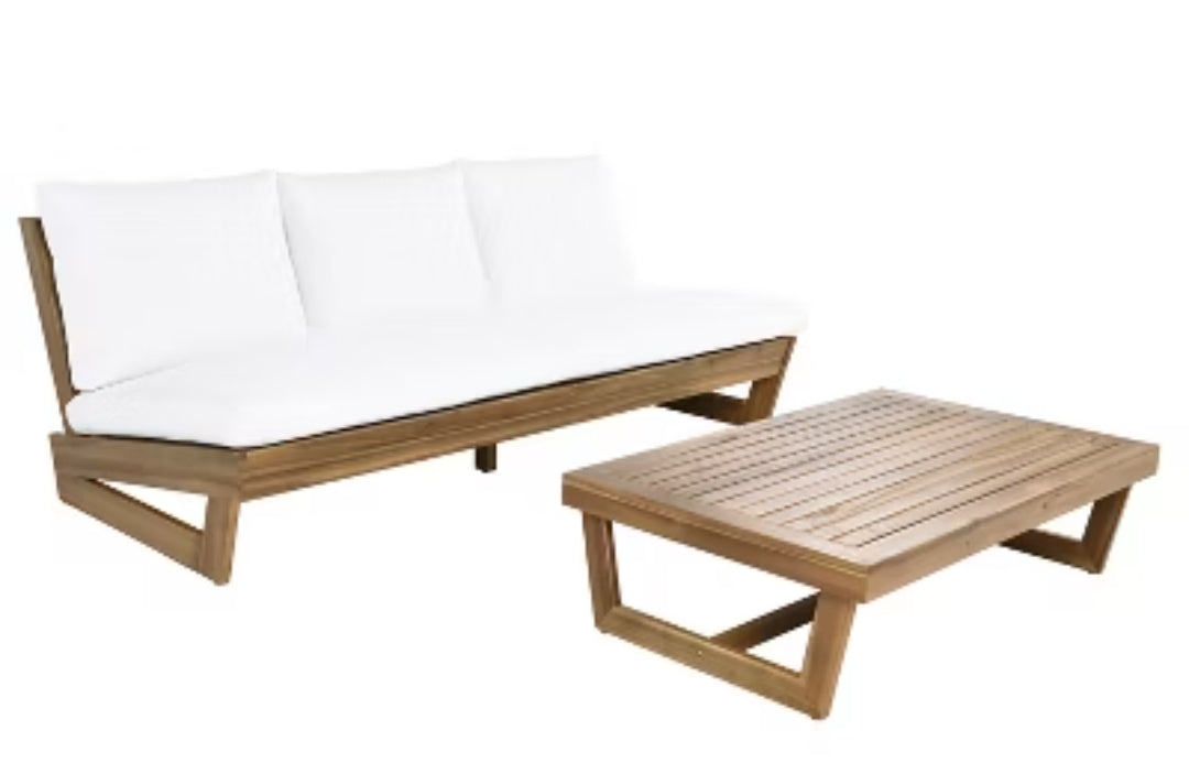 Emma Outdoor Wood Convo set- white cushions