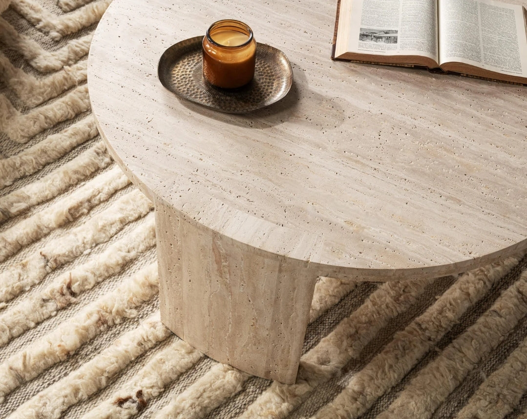 Dune Solid Travertine Circular Coffee Table