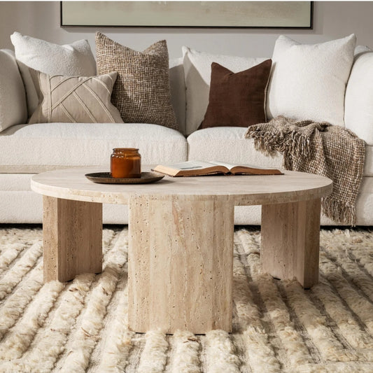 Dune Solid Travertine Circular Coffee Table