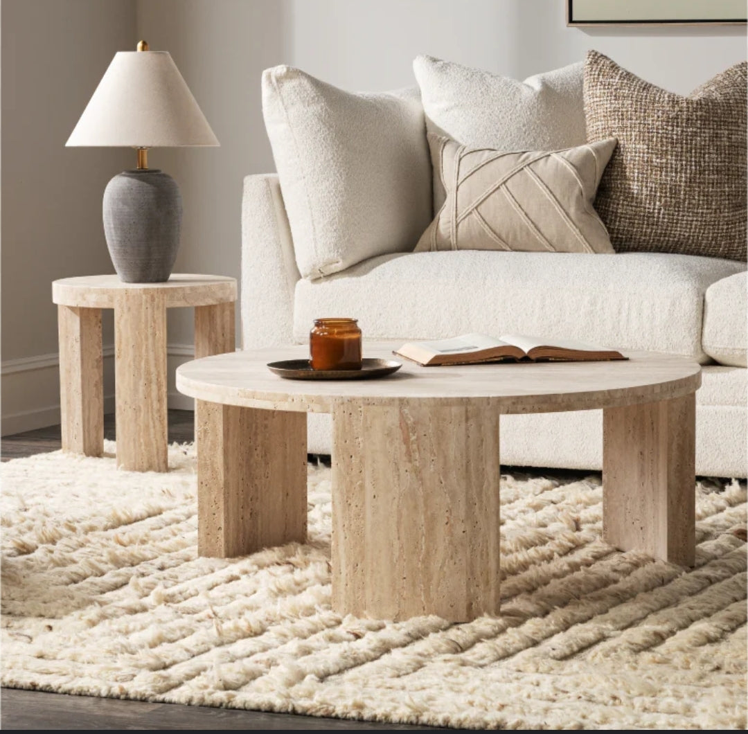 Dune Solid Travertine Circular Coffee Table