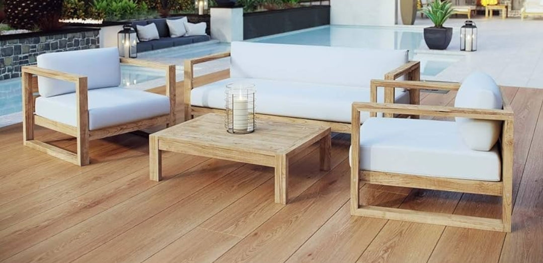 Ashby Teak Set with Natural white cushions