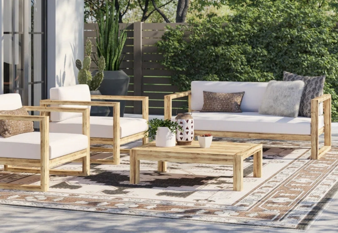 Ashby Teak Set with Natural white cushions