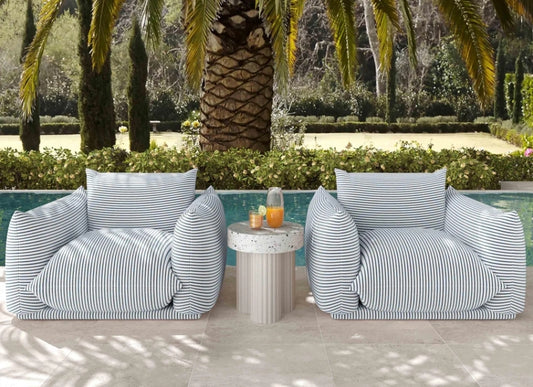 Crete Outdoor Chair - plush performance blue / white striped
