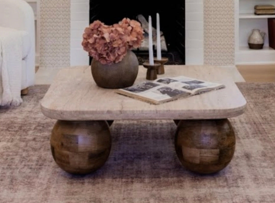 Sphere Travertine Slab Coffee Table
