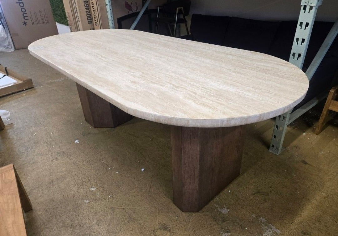 Paige Travertine Dining Table - walnut base