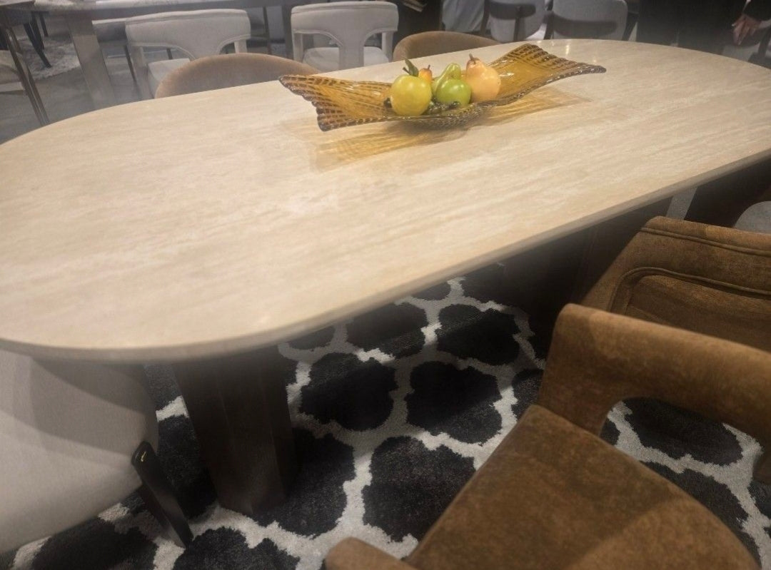 Paige Travertine Dining Table - walnut base