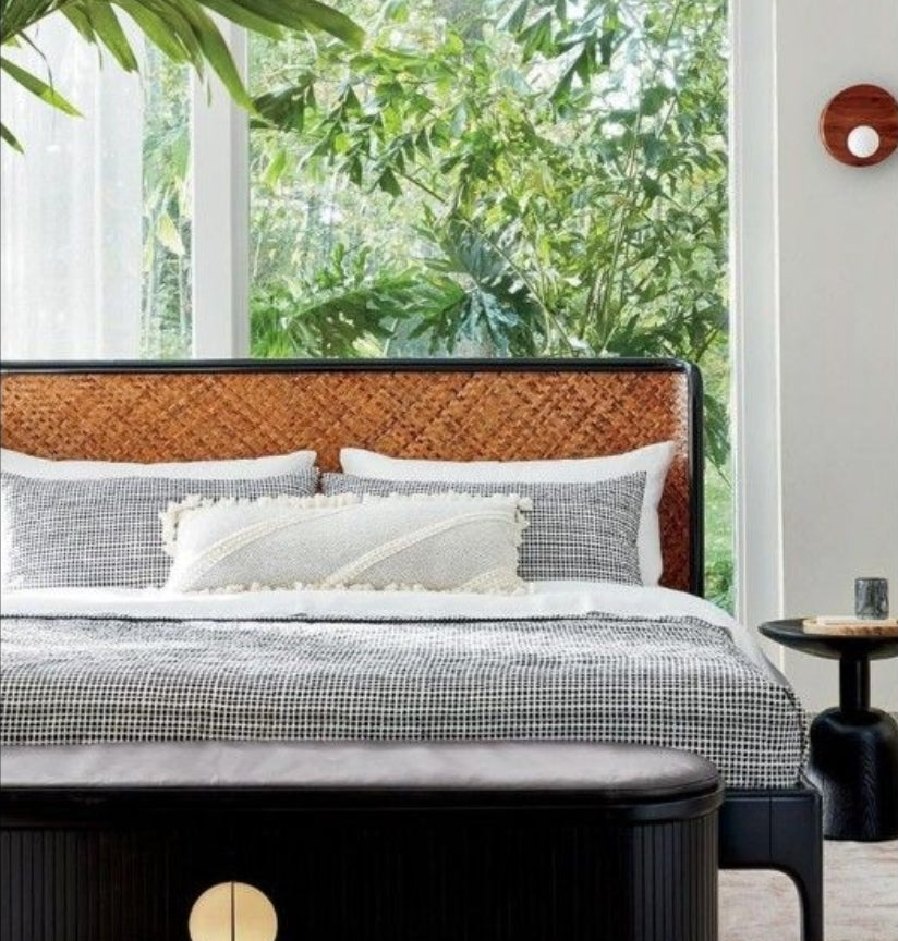 Miri Black and Rattan Bed