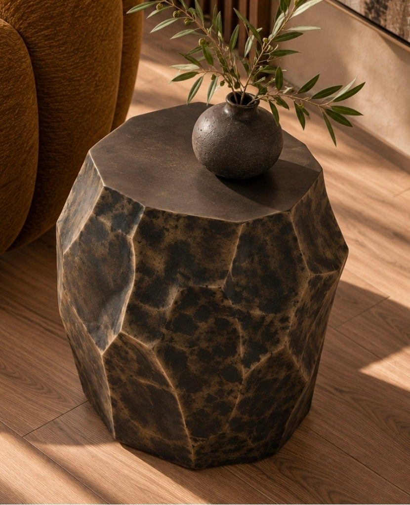 Koussi - Modern Black + Bronze Concrete End Table