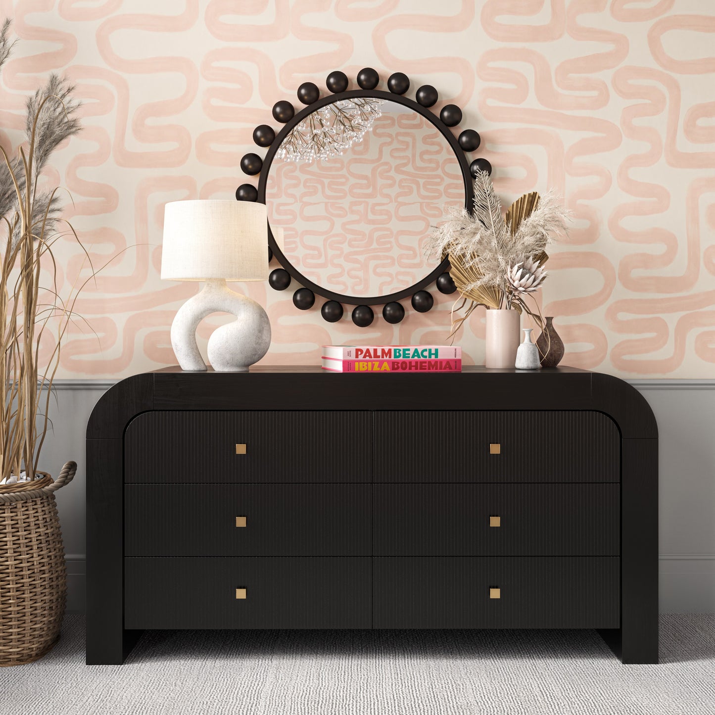 Rounded 6 Drawer Black Dresser