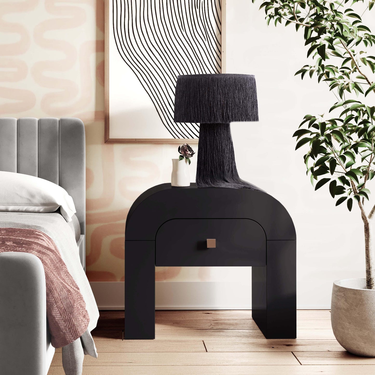 Rounded Black Nightstand