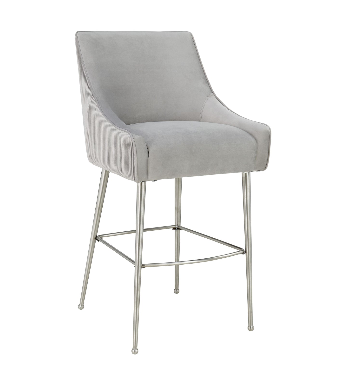 Pleated Light Grey Velvet Counter Stool