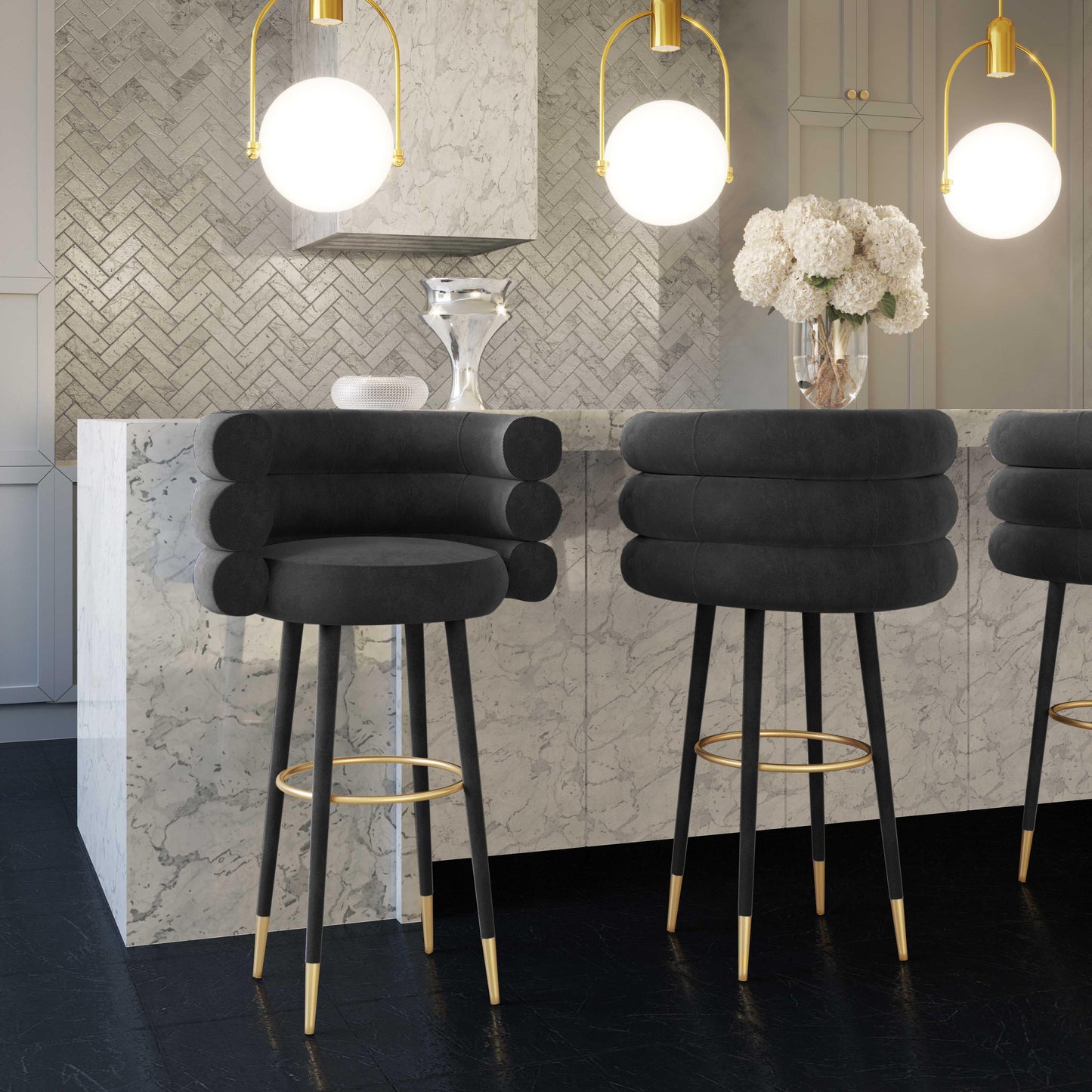 Betry Black Velvet Counter Stool