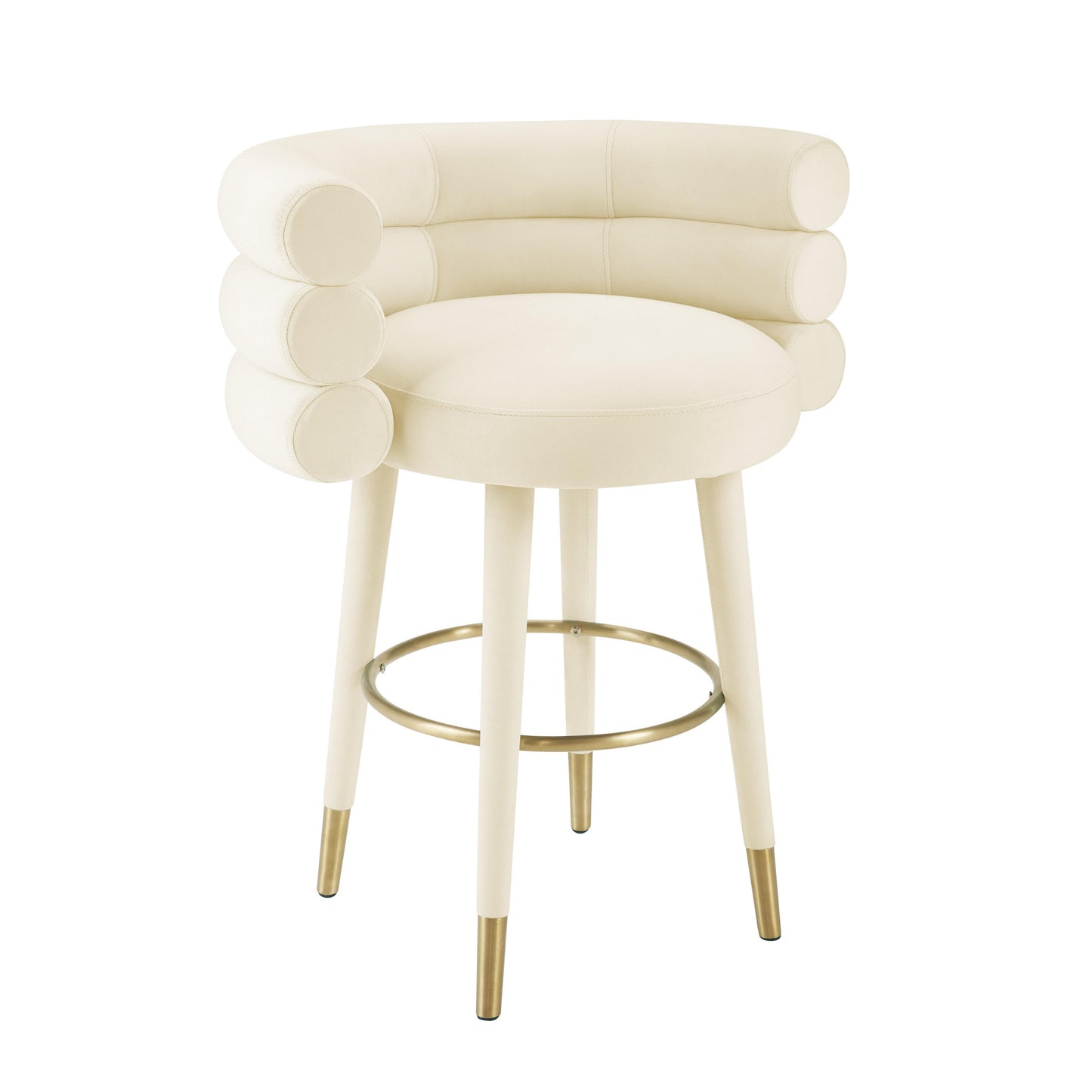 Curved Cream tufted Velvet Counter Stool
