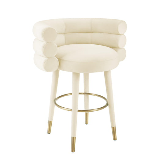 Curved Cream tufted Velvet Counter Stool