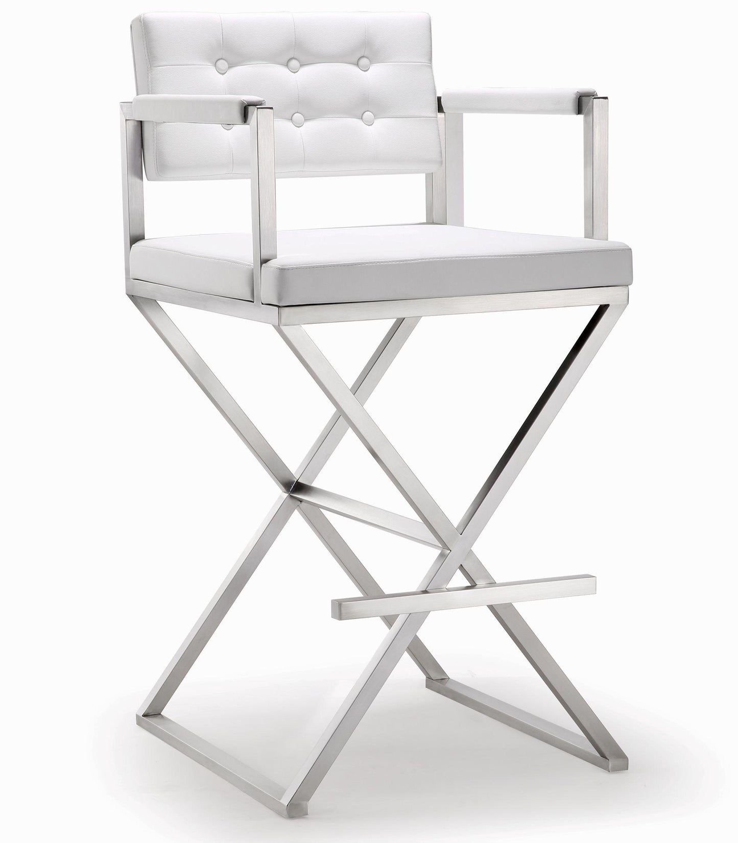 Director White Performance Vegan Leather and Stainless Steel Barstool