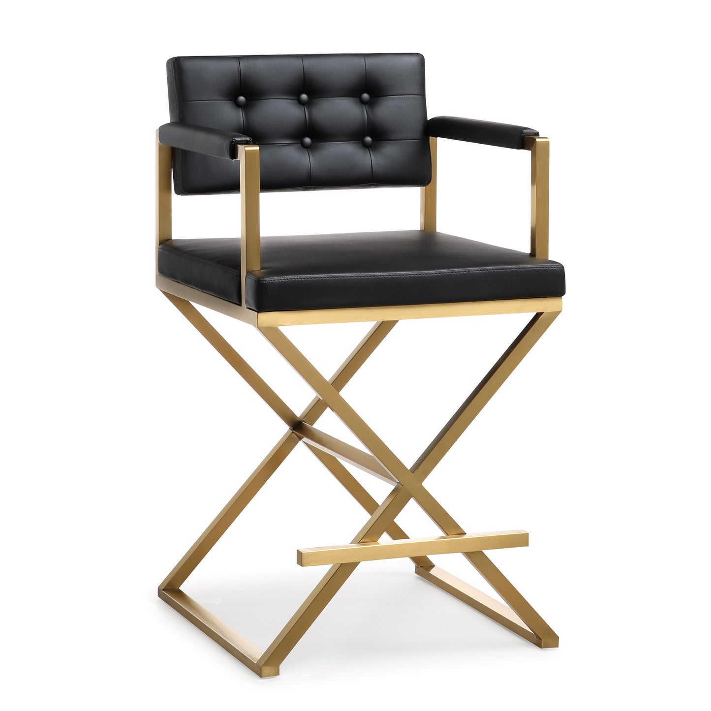 Director Black Performance Vegan Leather and Gold Steel Counter Stool