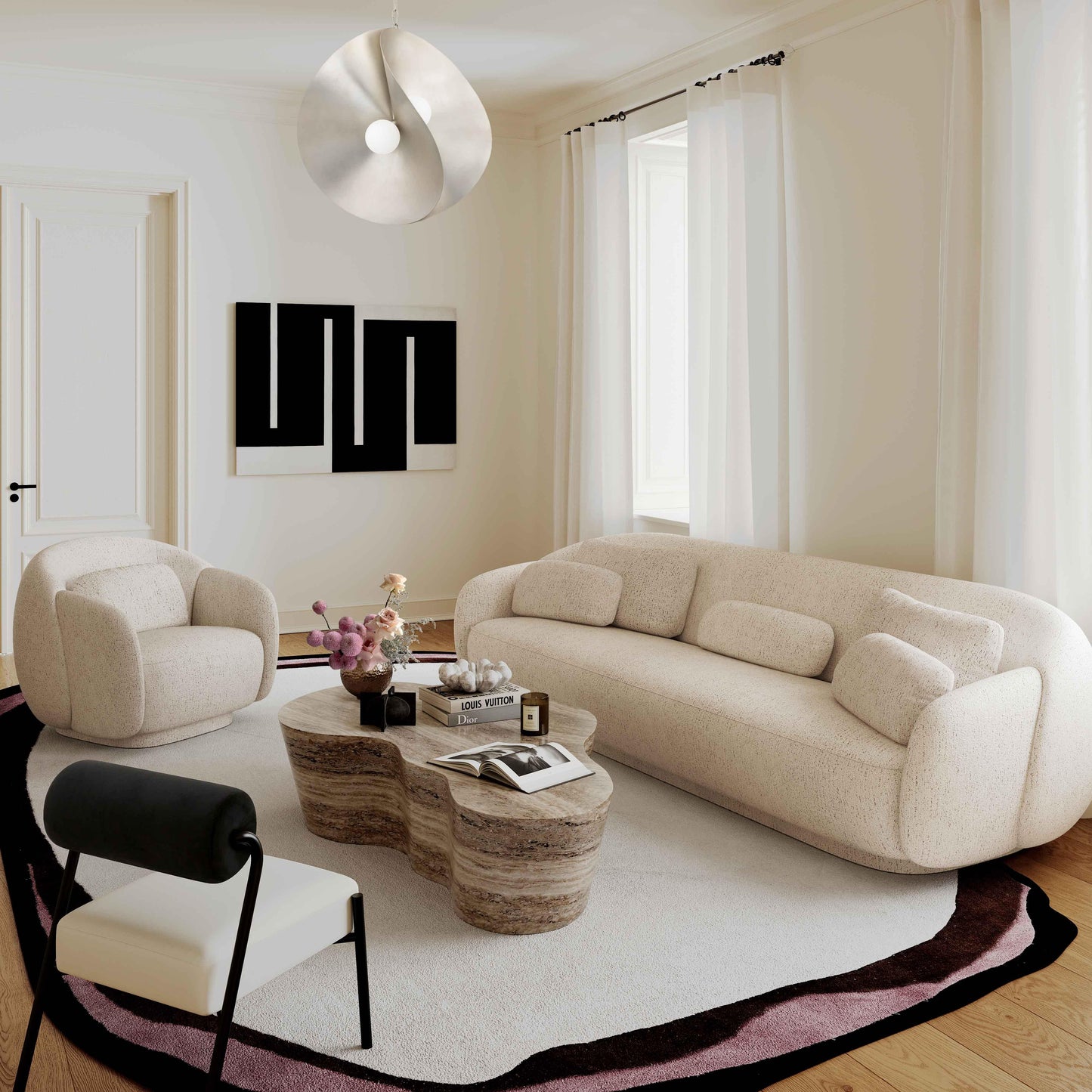 Irregular Shape Oversized cast concrete Coffee Table with travertine finish
