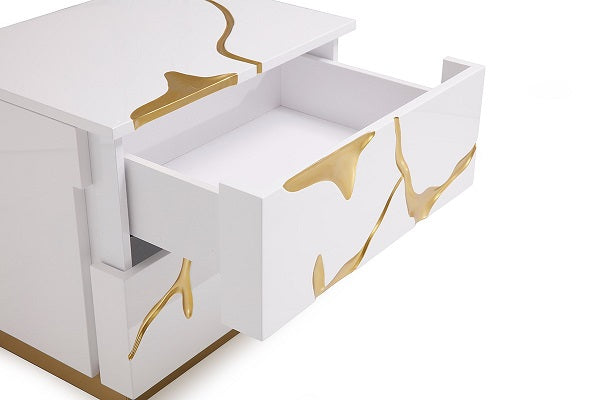 Modrest Aspen Modern White & Gold 2-Drawer Nightstand