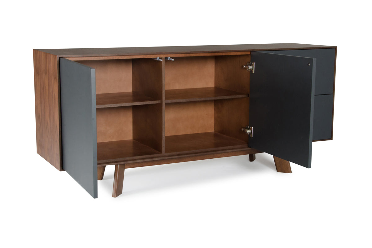 Modrest Weylyn Mid-Century Charcoal Grey & Walnut Buffet