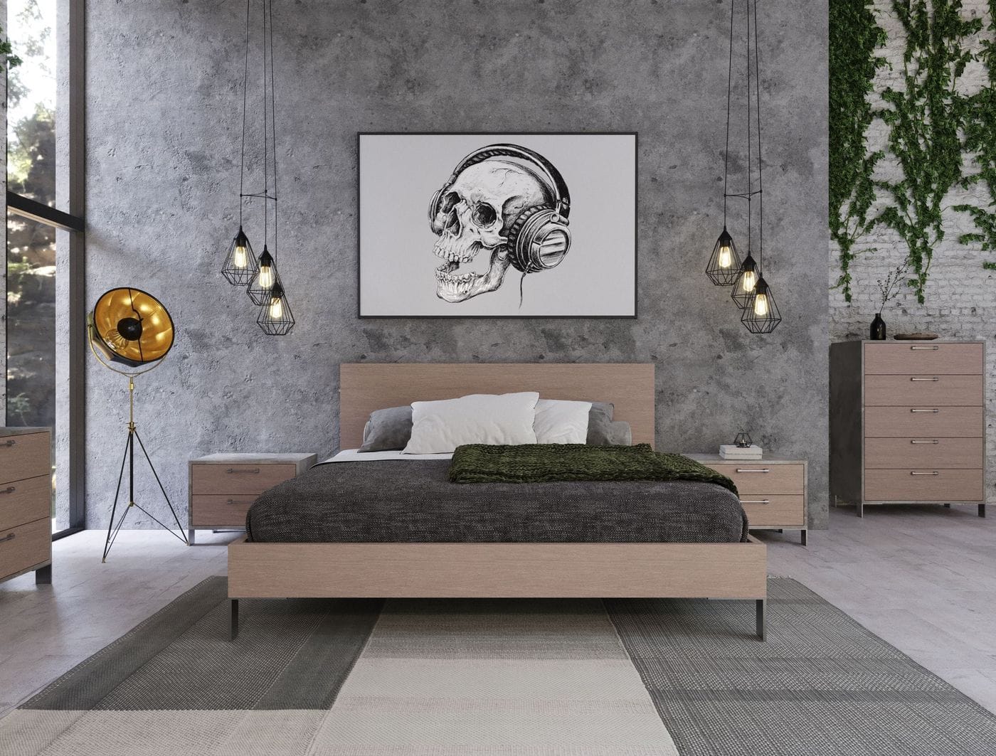 Eastern King Nova Domus Boston - Modern Brown Oak & Brushed Stainless Steel Bed