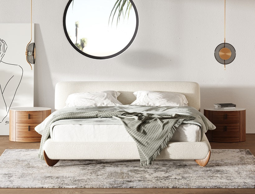 King size Contemporary Cream Fabric and Walnut Bed-eastern