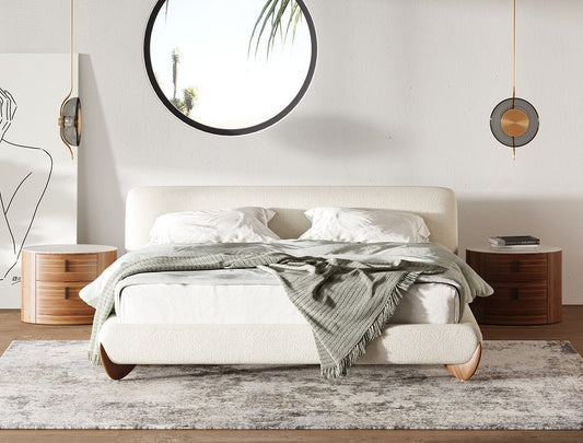 King size Contemporary Cream Fabric and Walnut  Bed-eastern