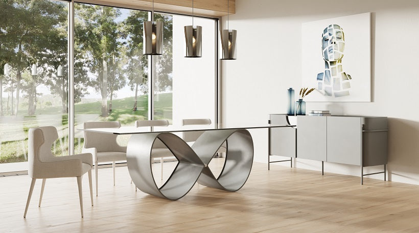 Modrest Hadley- Glass & Matte Grey Dining Table