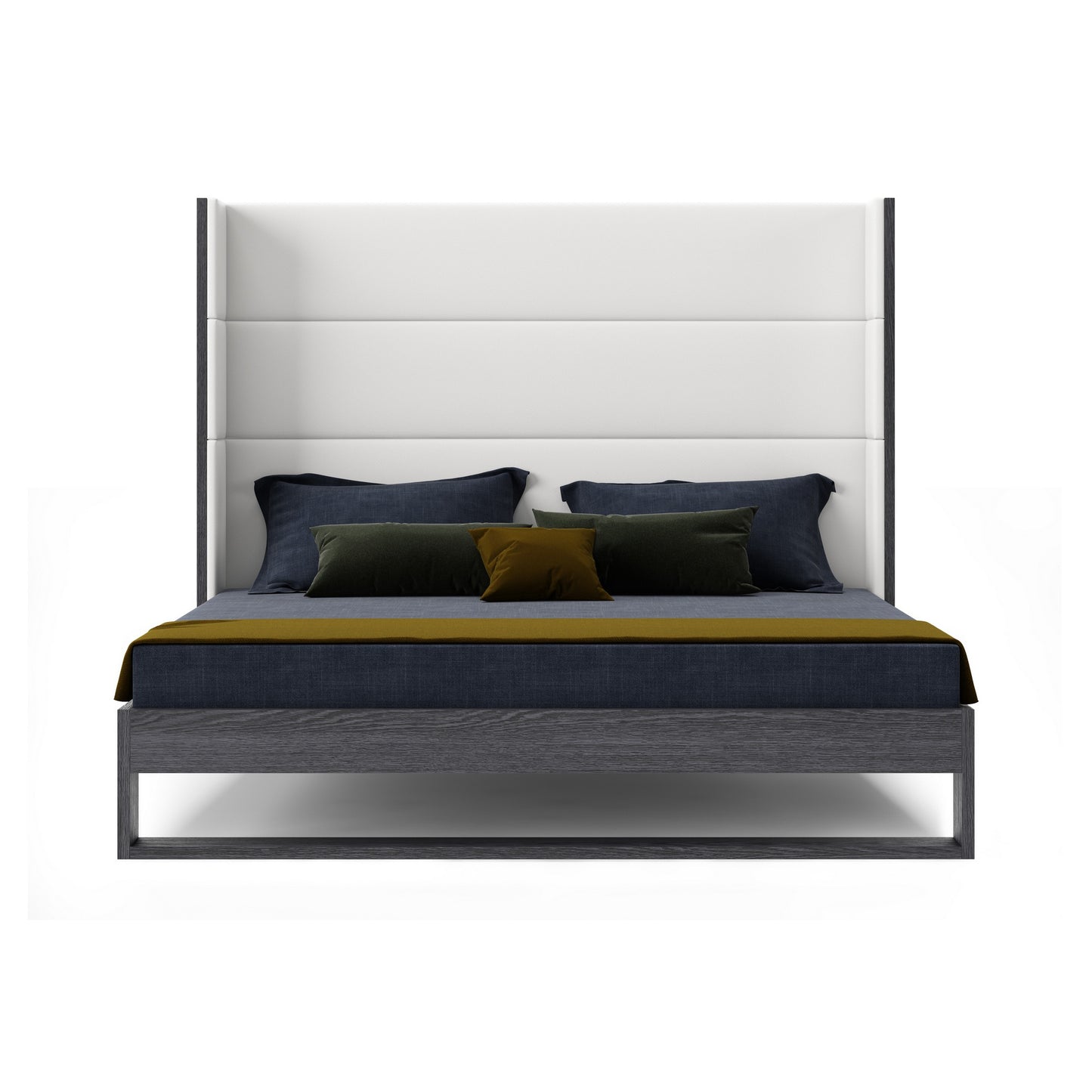Modrest Heloise Eastern King Contemporary White Leather & Grey Elm Trim Bed