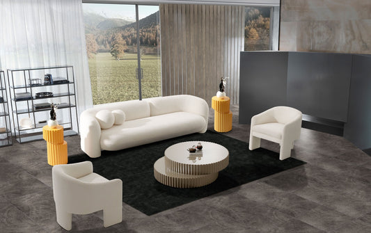 104"Modern Curved 4-Seater Off White Fabric Sofa