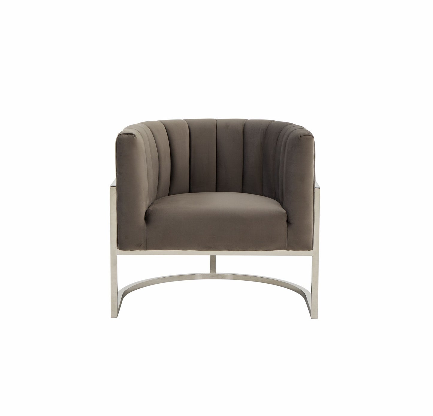 Modrest Landau - Modern Grey Velvet & Stainless Steel Accent Chair