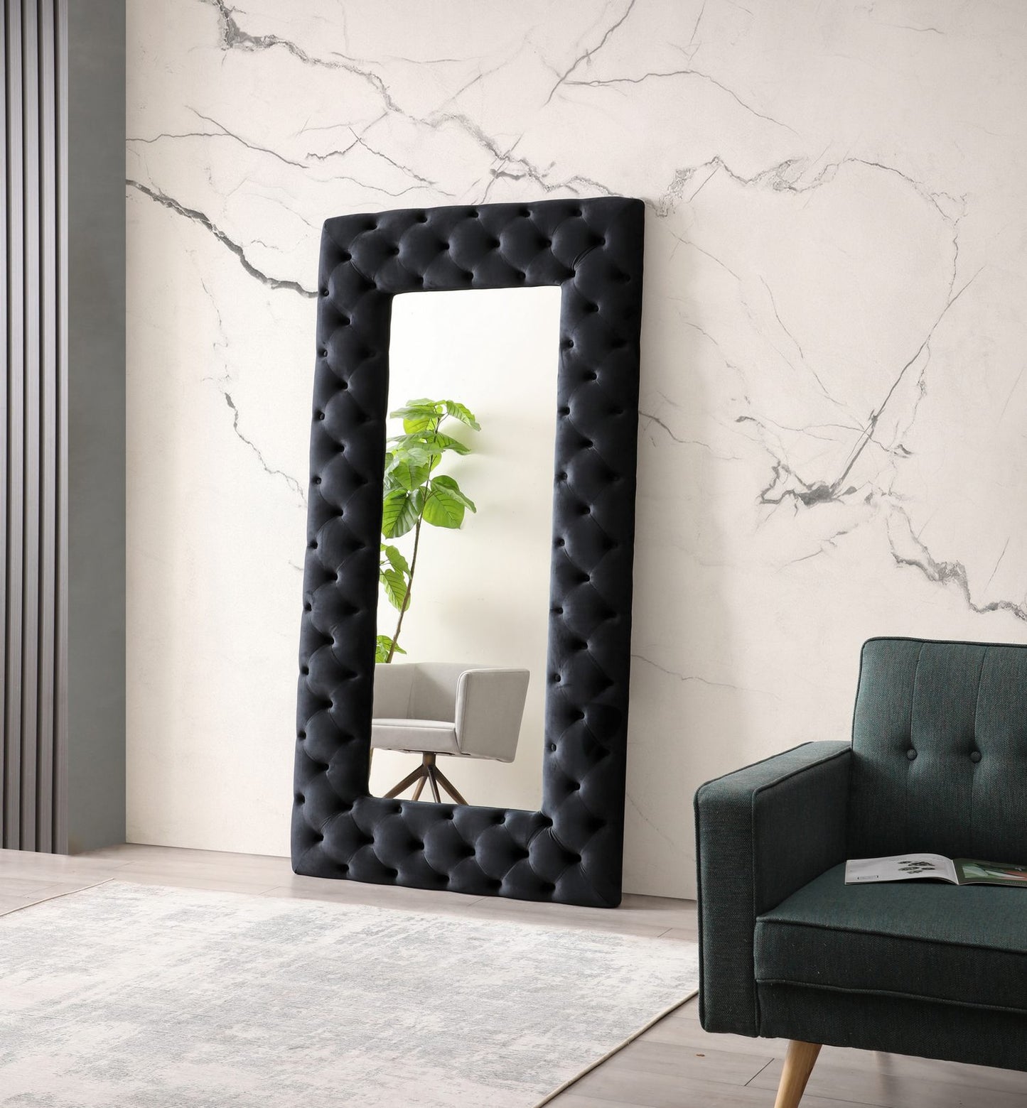 Modrest Legend - Transitional Black Velvet Floor Mirror