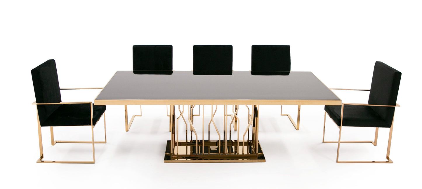 Modrest Marston Modern Black Glass & Rosegold Dining Table