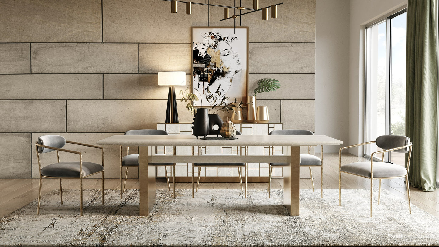 95" Wood Dining table double with pedestal brushed brass base