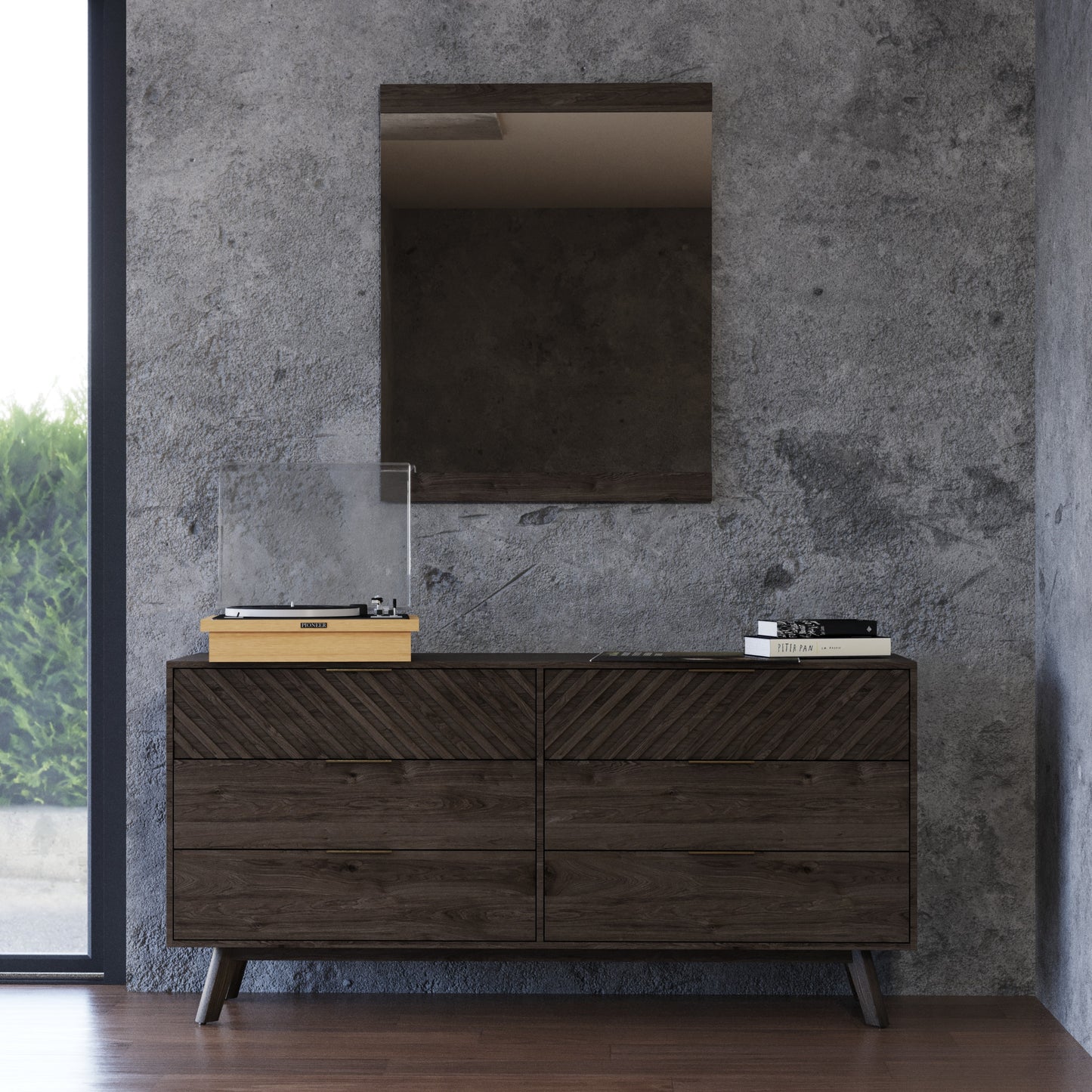 Modrest Daisy Mid-Century Dark Acacia Mirror