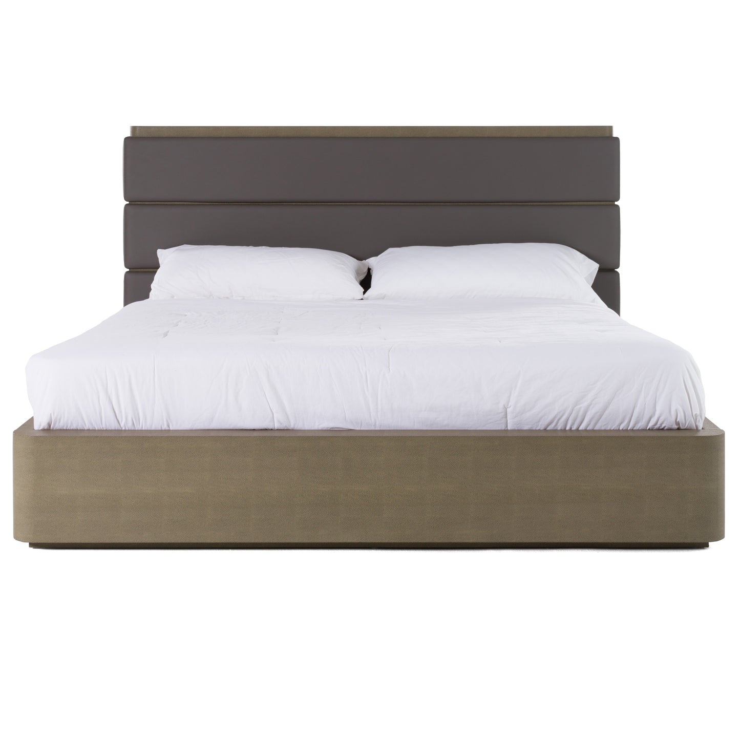 Modern Grey Leather & Beige Shagreen Bed